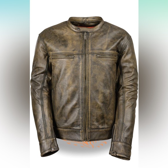 Milwaukee Leather Other - Men's Distressed Brown Leather Jacket w/Triple Stitch Detail Motorcycle Jacket